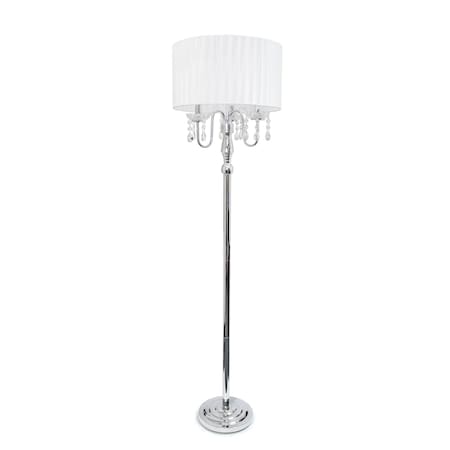 Elegant Designs Trendy Romantic Sheer Shade Floor Lamp with Hanging Crystals, White LF1002-WHT